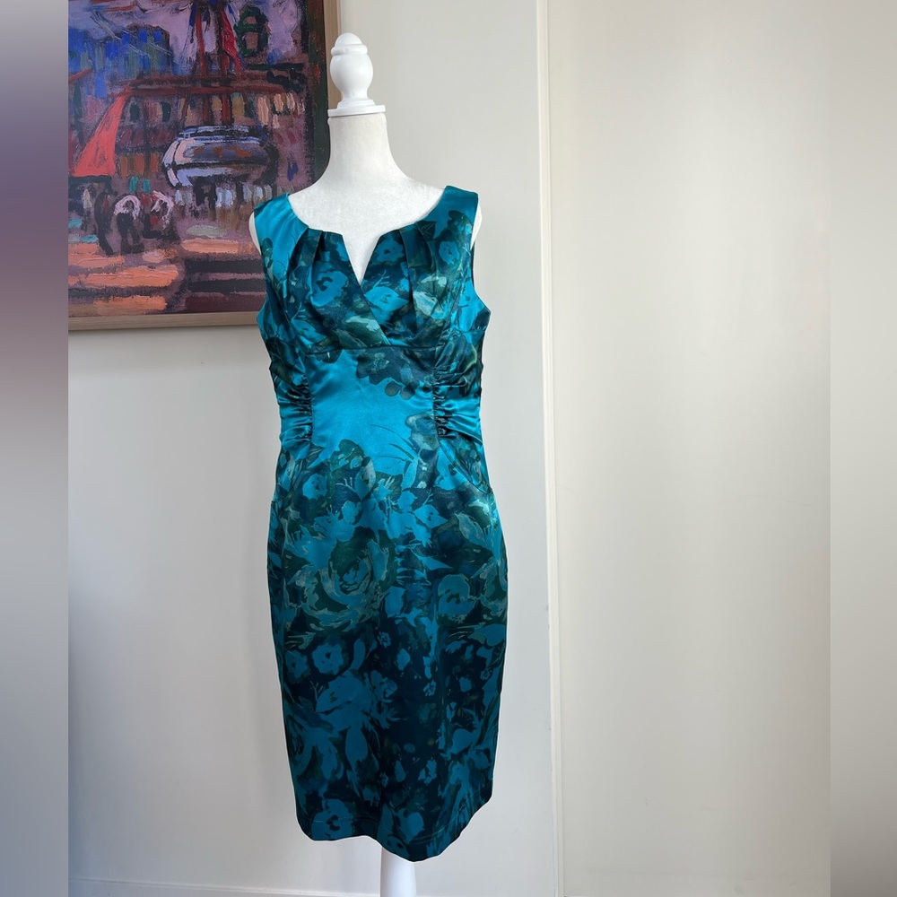 Adrianna Papell Teal Floral cocktail Dress new 10P